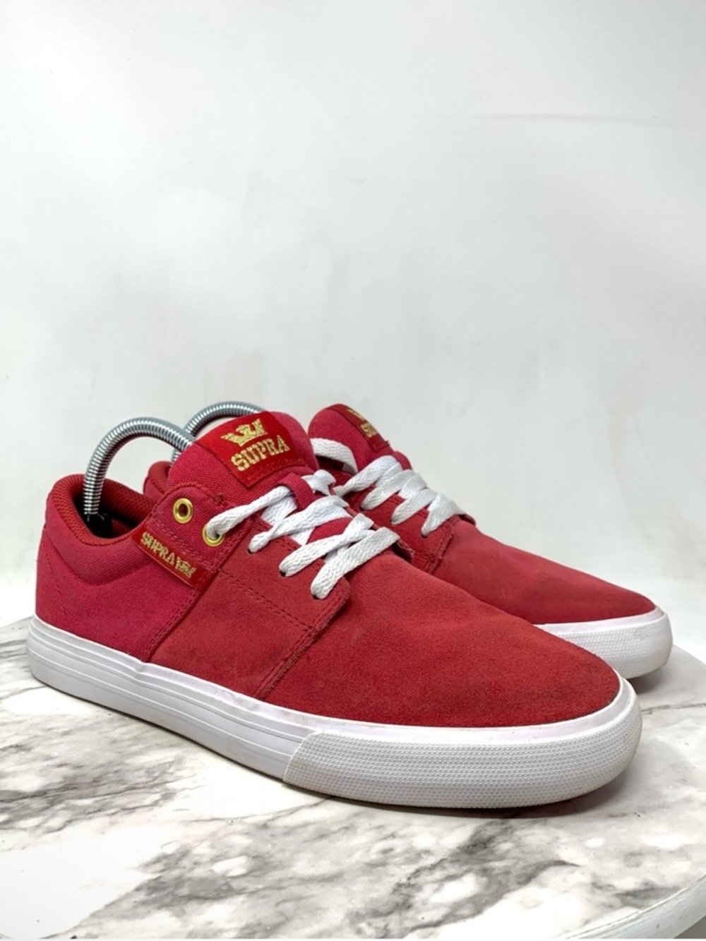 Supra Stacks II Vulc Red Nubuck/Canvas Low-Top Sneakers 8 Mens Sporty Streetwear